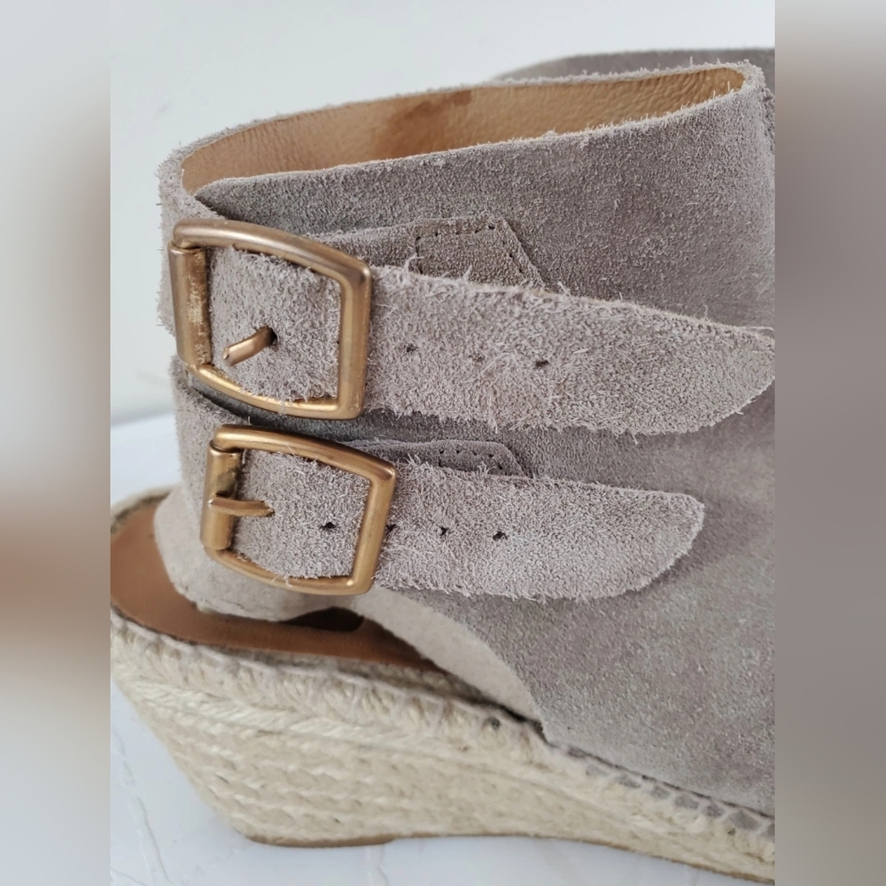 Women's Wedge Sandals Open Toe Bootie Neutral Suede Spadrille Ankle Boho 7.5 - Picture 2 of 11